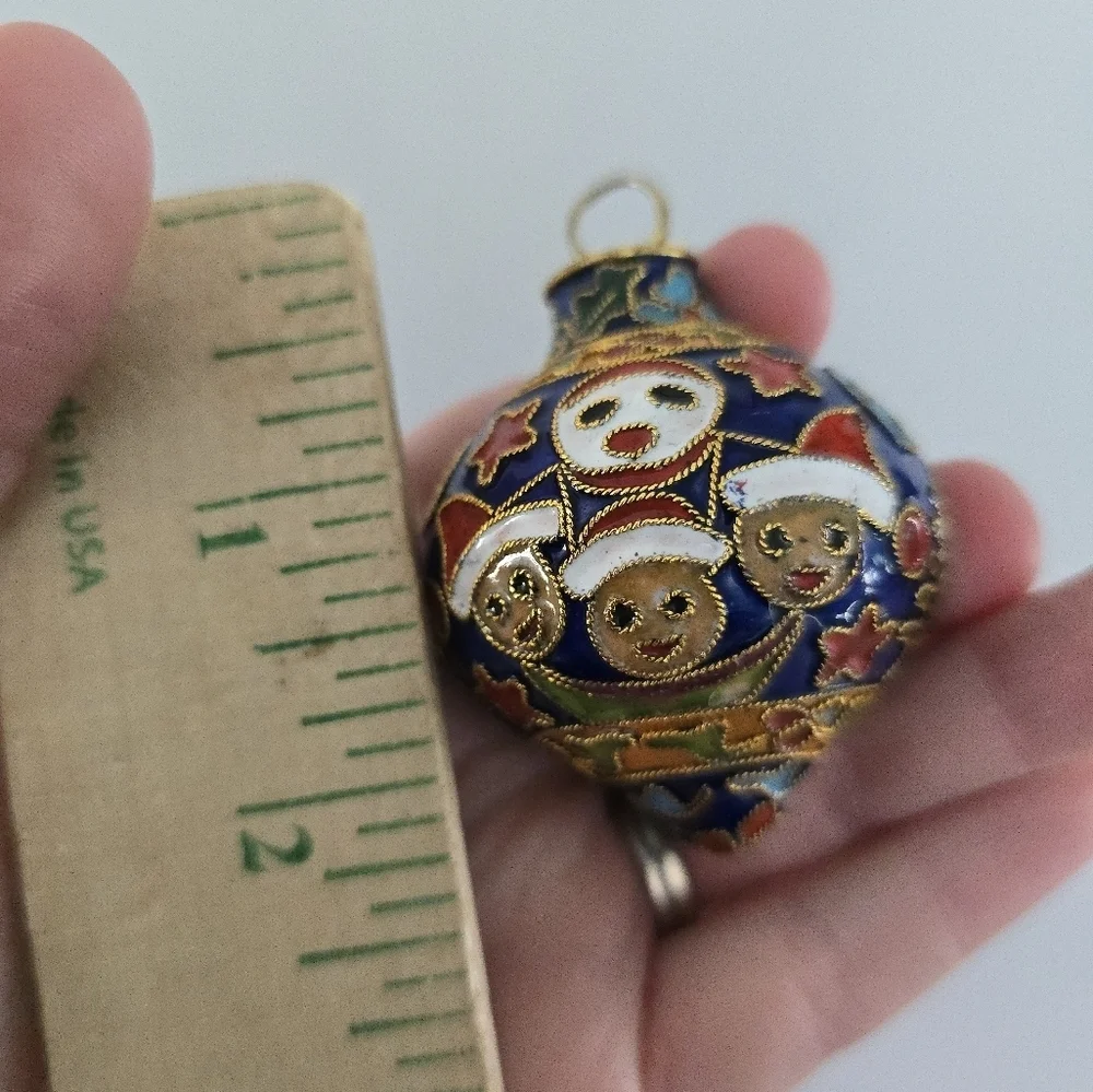 VTG Enamel Cloisonne Christmas Collectible Ornament Snowman Round